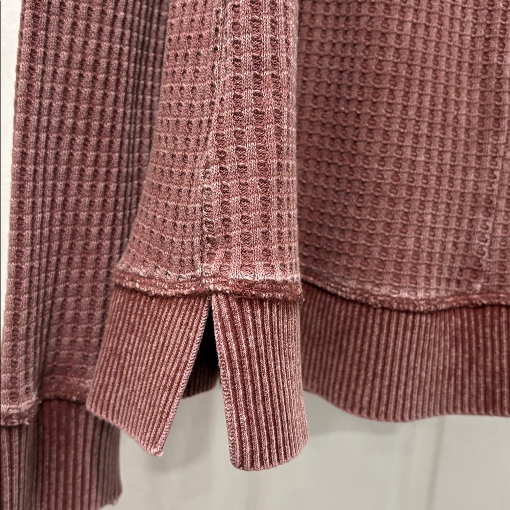 FRYE AND CO. Lace-Up Ribbed Long Sleeve Top - Maroon - Picture 6 of 7
